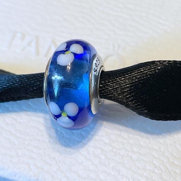 Pandora Blue Flowers Murano Charm • Retired - Picture 3 of 4